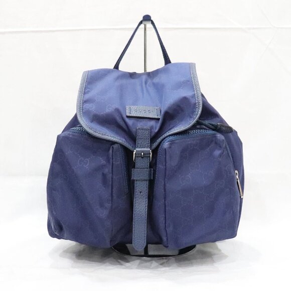 GUCCI (Authentic) GG Nylon Backpack Rucksack Navy 510343 - Picture 1 of 16